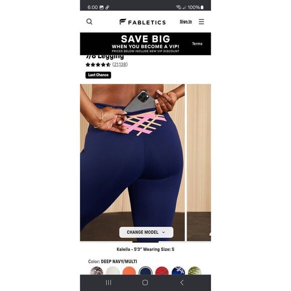 New XS Fabletic Navy Blue Boost PowerHold Kessler II High Waist 7/8 Leggings - Picture 3 of 8